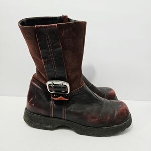 Naot Distressed Leather Moto Boots Size 38 US 7/7.5 Red Chunky Combat Boots